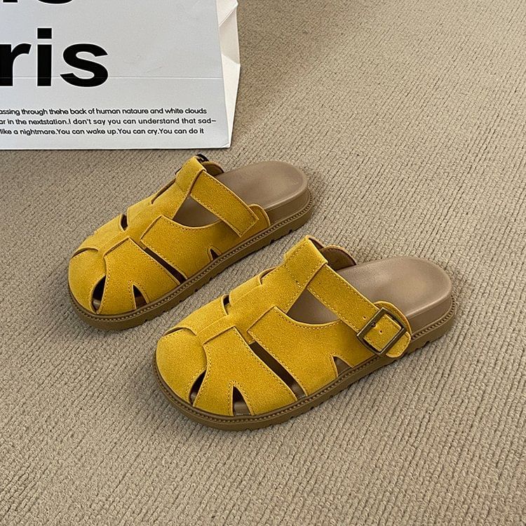 Faux Woven Suede Mules Platform