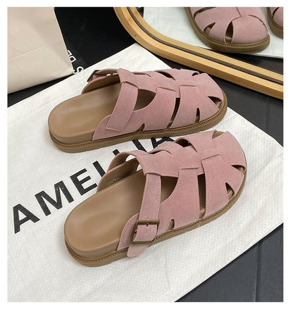 Faux Woven Suede Mules Platform