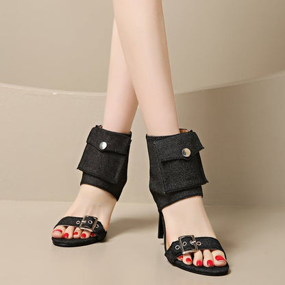 Boot Denim Buckled Sandals High Heel