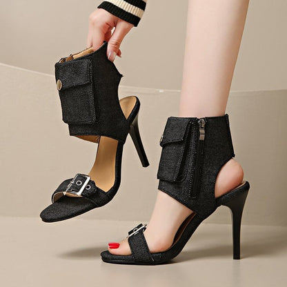 Boot Denim Buckled Sandals High Heel
