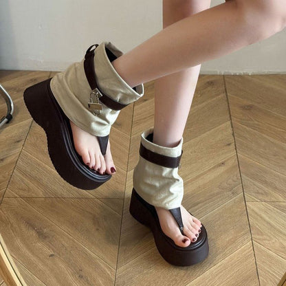 Padlock Panel Platform Boots Thong