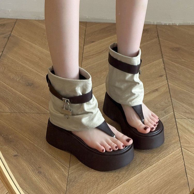 Padlock Panel Platform Boots Thong