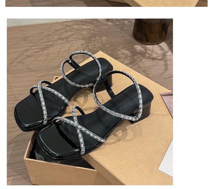 Rhinestone Sandals Block Heel