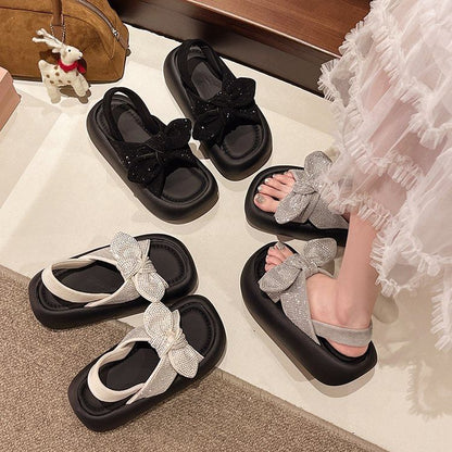 Slingback Sandals Bow Platform Rhinestone