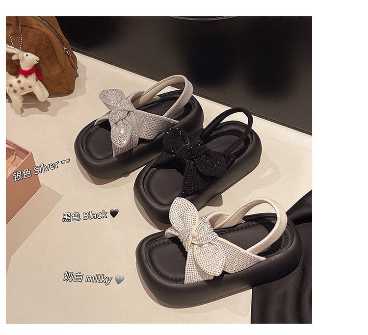 Slingback Sandals Bow Platform Rhinestone