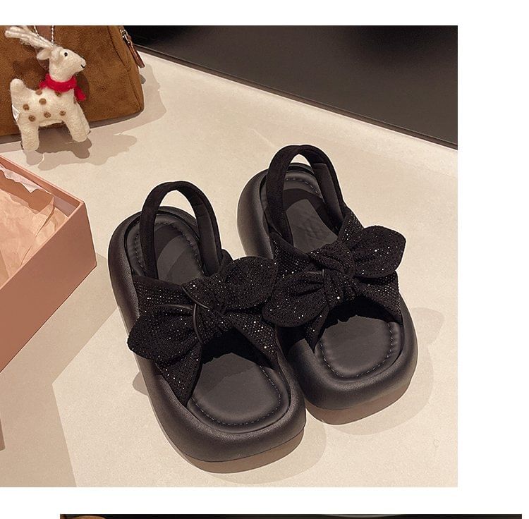 Slingback Sandals Bow Platform Rhinestone