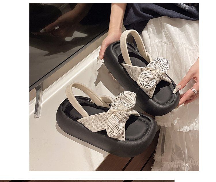 Slingback Sandals Bow Platform Rhinestone