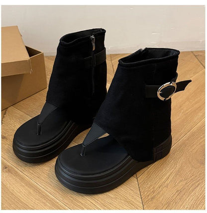 Boots Thong Buckled Platform