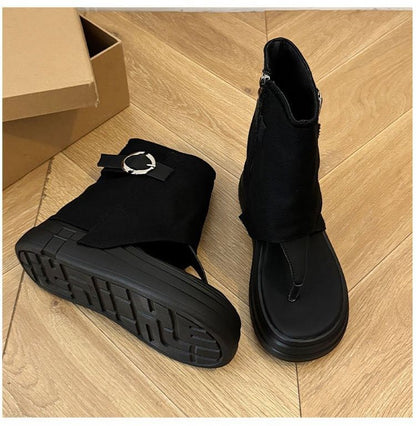 Boots Thong Buckled Platform