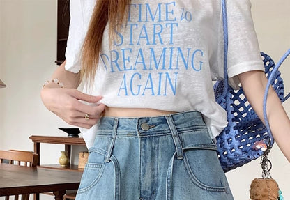 High Waist Lace Trim Denim Wide Leg Shorts