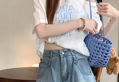 High Waist Lace Trim Denim Wide Leg Shorts