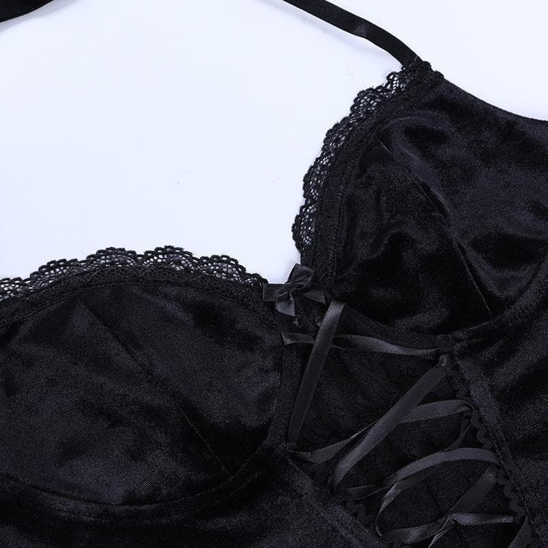 Lace Panel Halter Cropped Cami Top