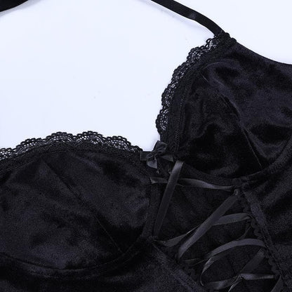 Lace Panel Halter Cropped Cami Top