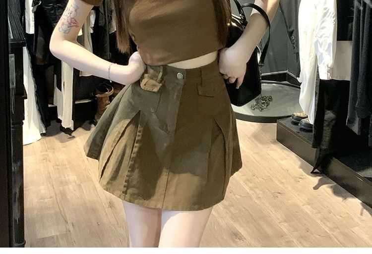 Plain Cropped Short-Sleeved Polo Top