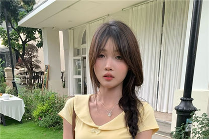 Plain Cropped Collared Tee with Short Sleeves