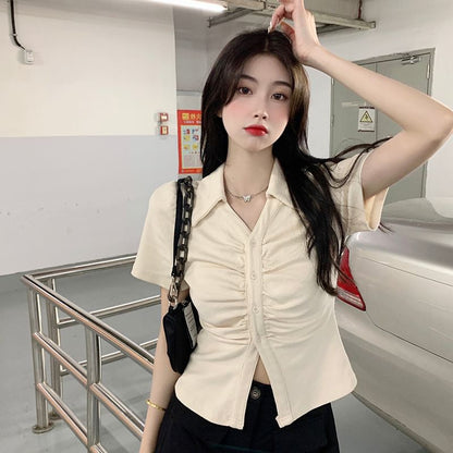 Plain Button-Up Short-Sleeved Shirt