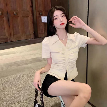 Plain Button-Up Short-Sleeved Shirt