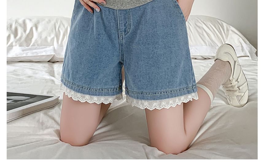 Maternity Lace Trim Denim Shorts