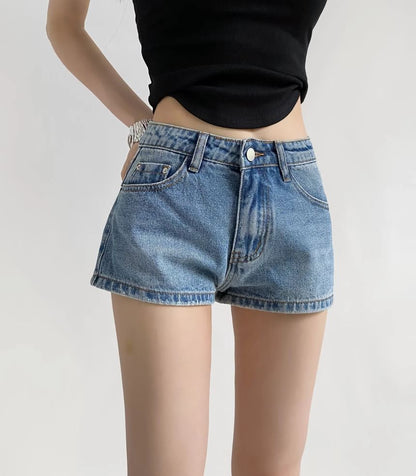 Mid Rise Denim Shorts