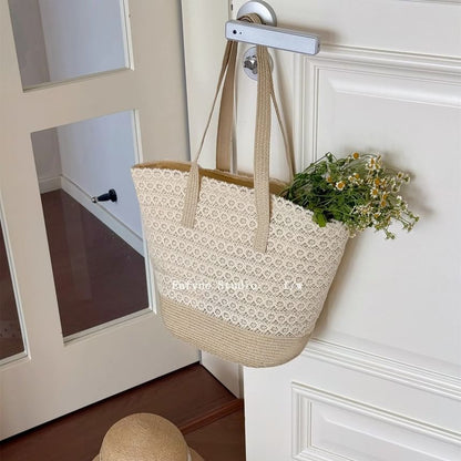 Bag Tote Straw Panel Lace