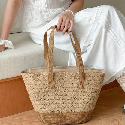 Bag Tote Straw Panel Lace