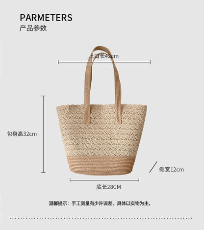 Bag Tote Straw Panel Lace