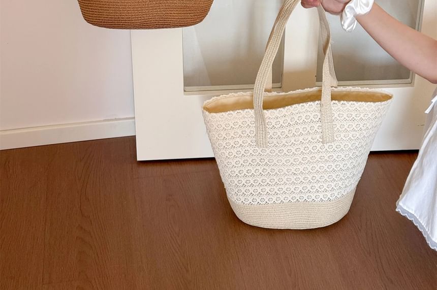 Bag Tote Straw Panel Lace
