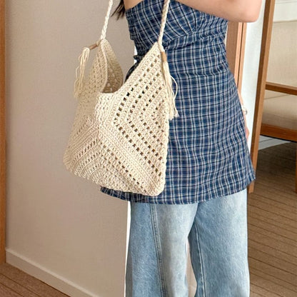 Bag Crochet Knit Tassel Tote