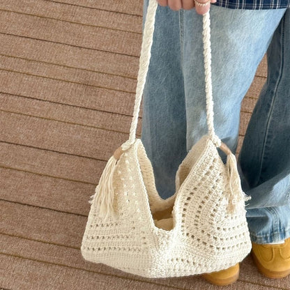 Bag Crochet Knit Tassel Tote