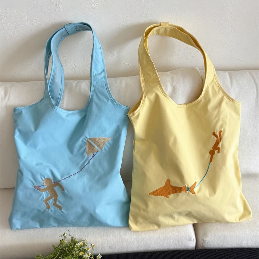 Nylon Embroidered Tote Bag