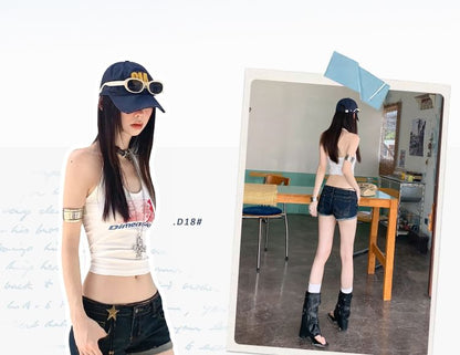 Low Rise Washed Frayed Denim Hot Pants