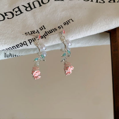 Pearl Faux Drop Flower CZ Earring