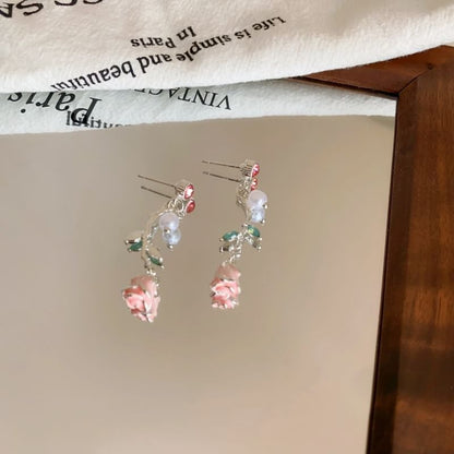 Pearl Faux Drop Flower CZ Earring