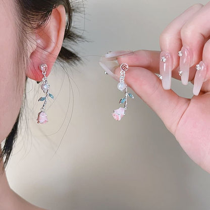 Pearl Faux Drop Flower CZ Earring