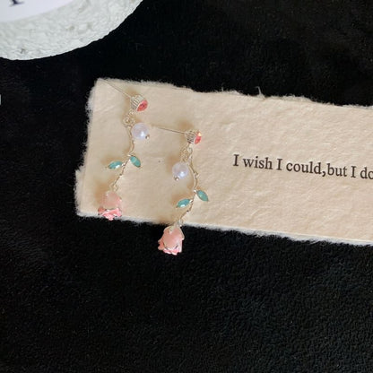 Pearl Faux Drop Flower CZ Earring