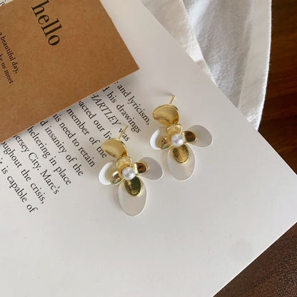 Flower Pearl Stud Tone Two Faux Earring