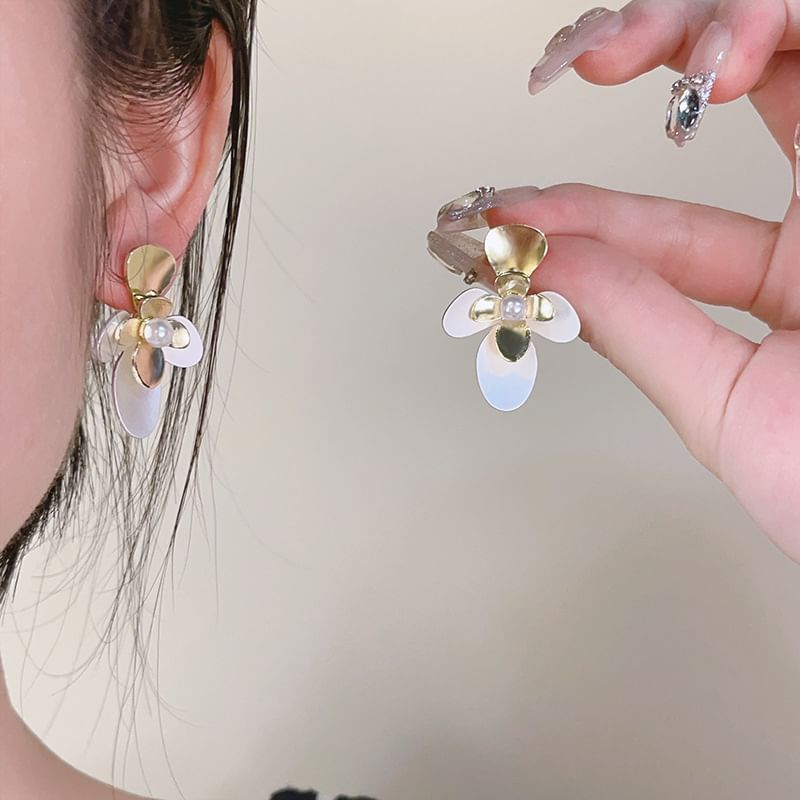 Flower Pearl Stud Tone Two Faux Earring