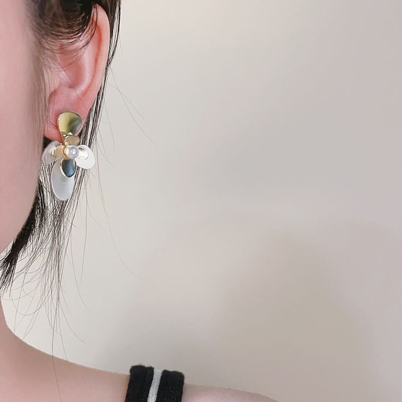 Flower Pearl Stud Tone Two Faux Earring