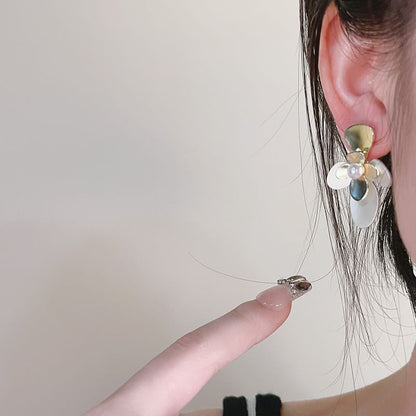 Flower Pearl Stud Tone Two Faux Earring