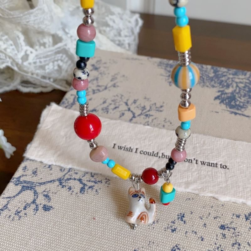 Bead Pendant Cat Necklace