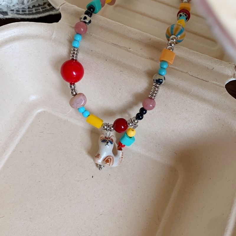Bead Pendant Cat Necklace