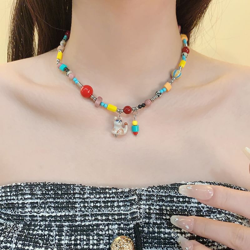 Bead Pendant Cat Necklace