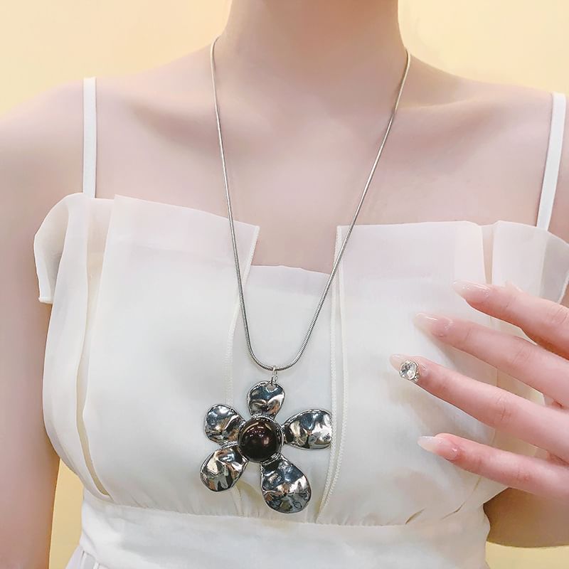 Pendant Necklace Statement Snake Chain Flower