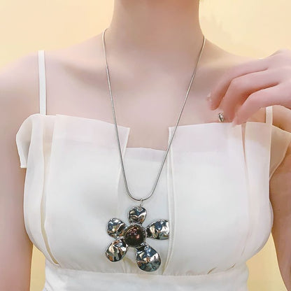 Pendant Necklace Statement Snake Chain Flower