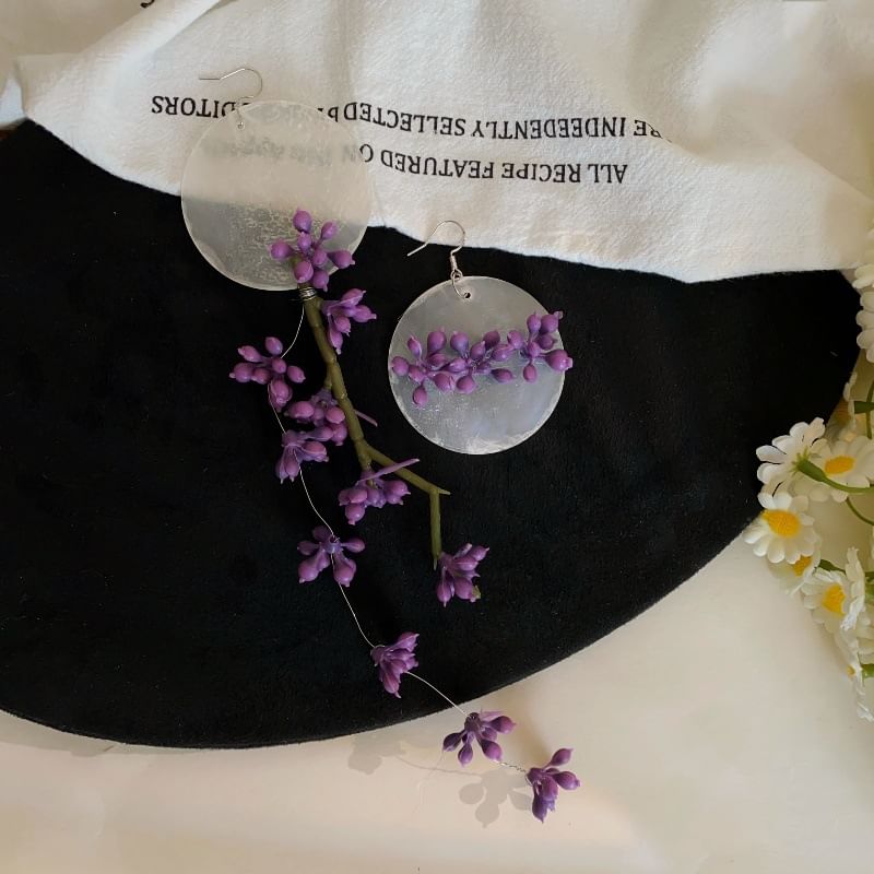 Flower Earring Statement Disc Drop Asymmetrical