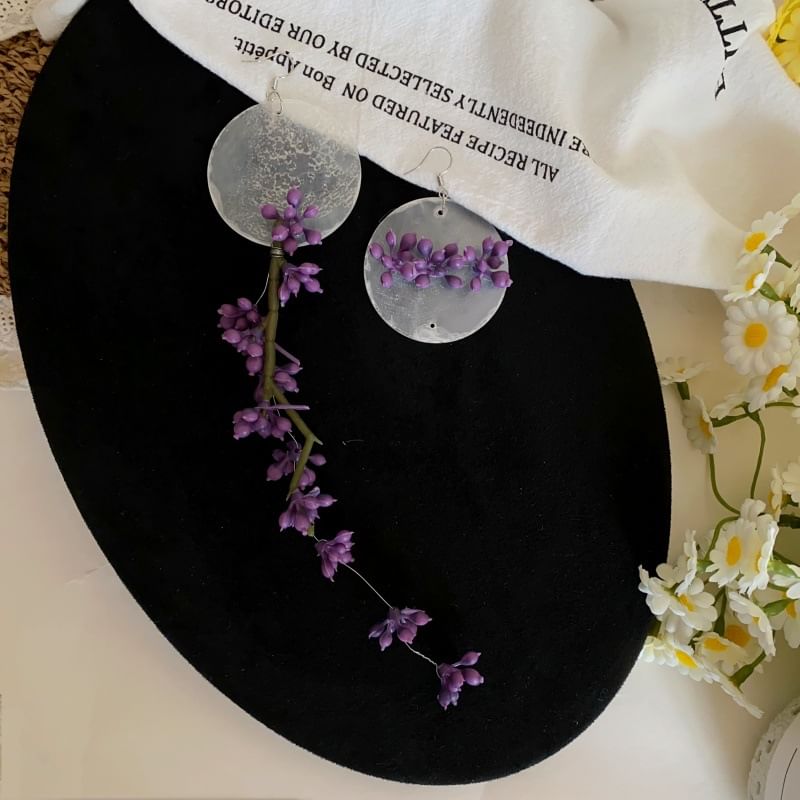 Flower Earring Statement Disc Drop Asymmetrical