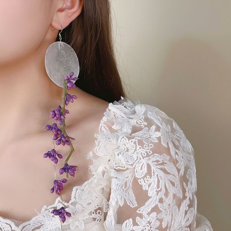Flower Earring Statement Disc Drop Asymmetrical