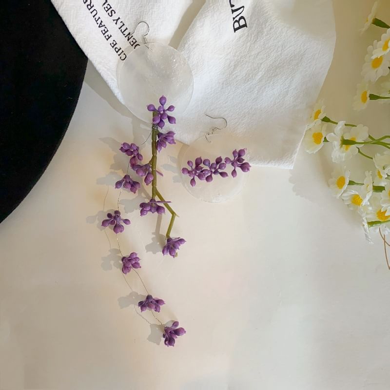 Flower Earring Statement Disc Drop Asymmetrical