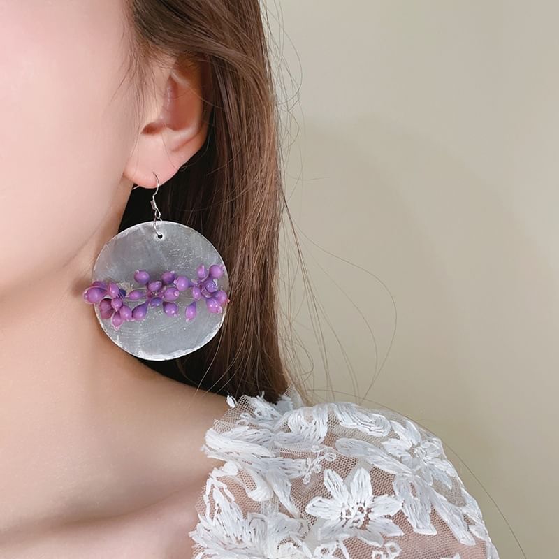 Flower Earring Statement Disc Drop Asymmetrical