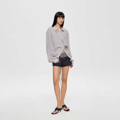 Low Rise Two Tone Denim Hot Pants